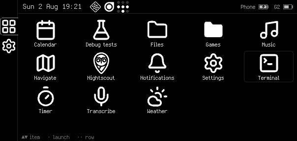 The Faceclaw app launcher on the glasses display