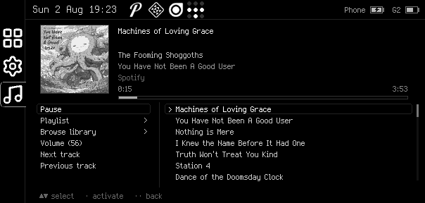 The music player on the glasses display